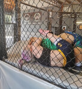An image of two wrestlers training.