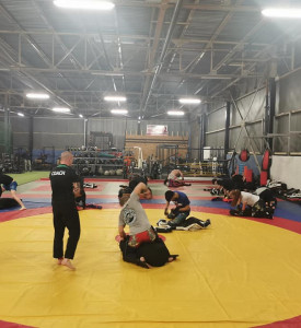 An image of MMA fighters training.